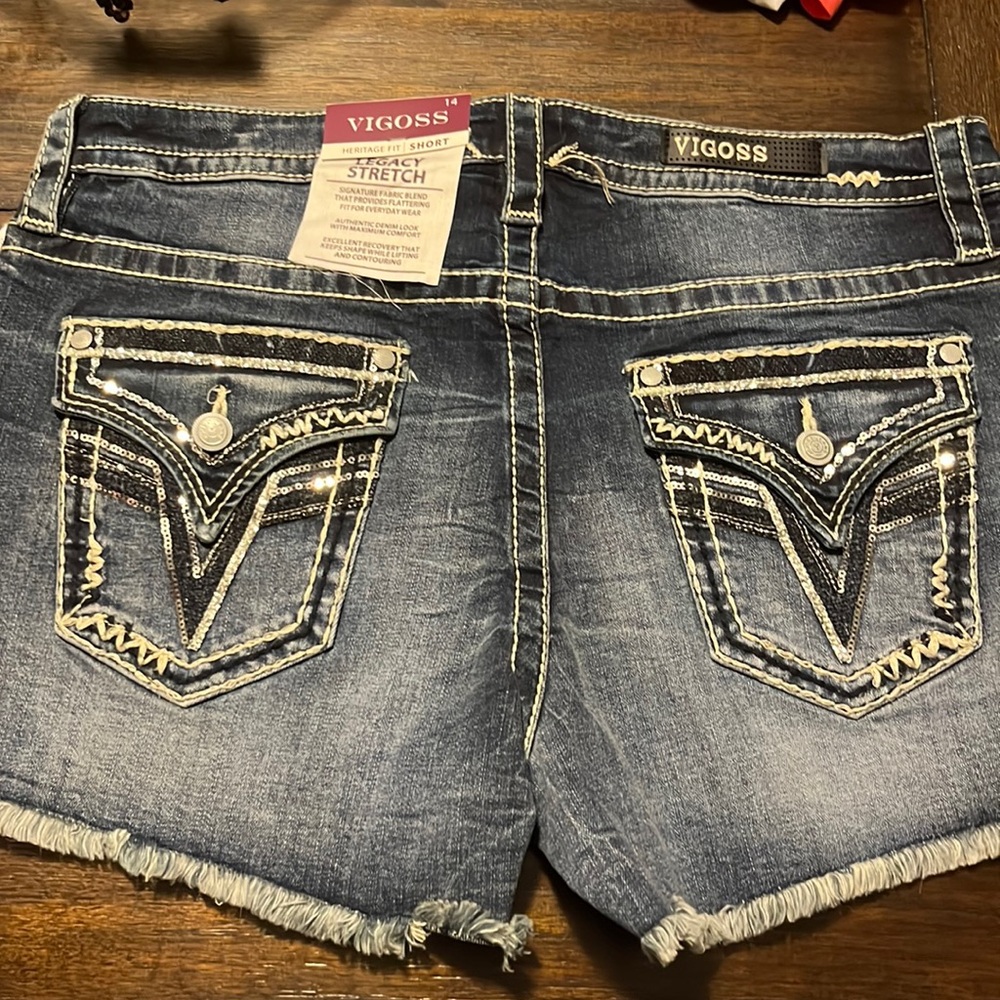 Vigoss Silver and Blue Jean Shorts with Distinctive Stitching